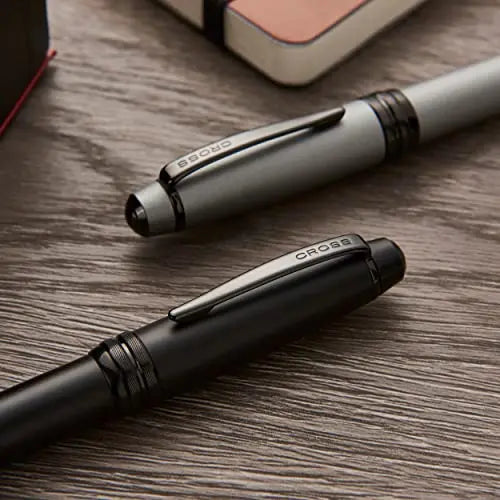 Cross Bailey Matte Grey Lacquer Rolling Ball Pen with polished black PVD appointments - crosspenmall.com