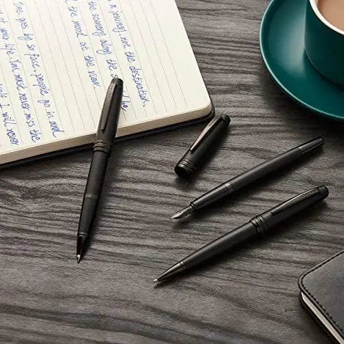Cross Bailey Matte Grey Lacquer Rolling Ball Pen with polished black PVD appointments - crosspenmall.com