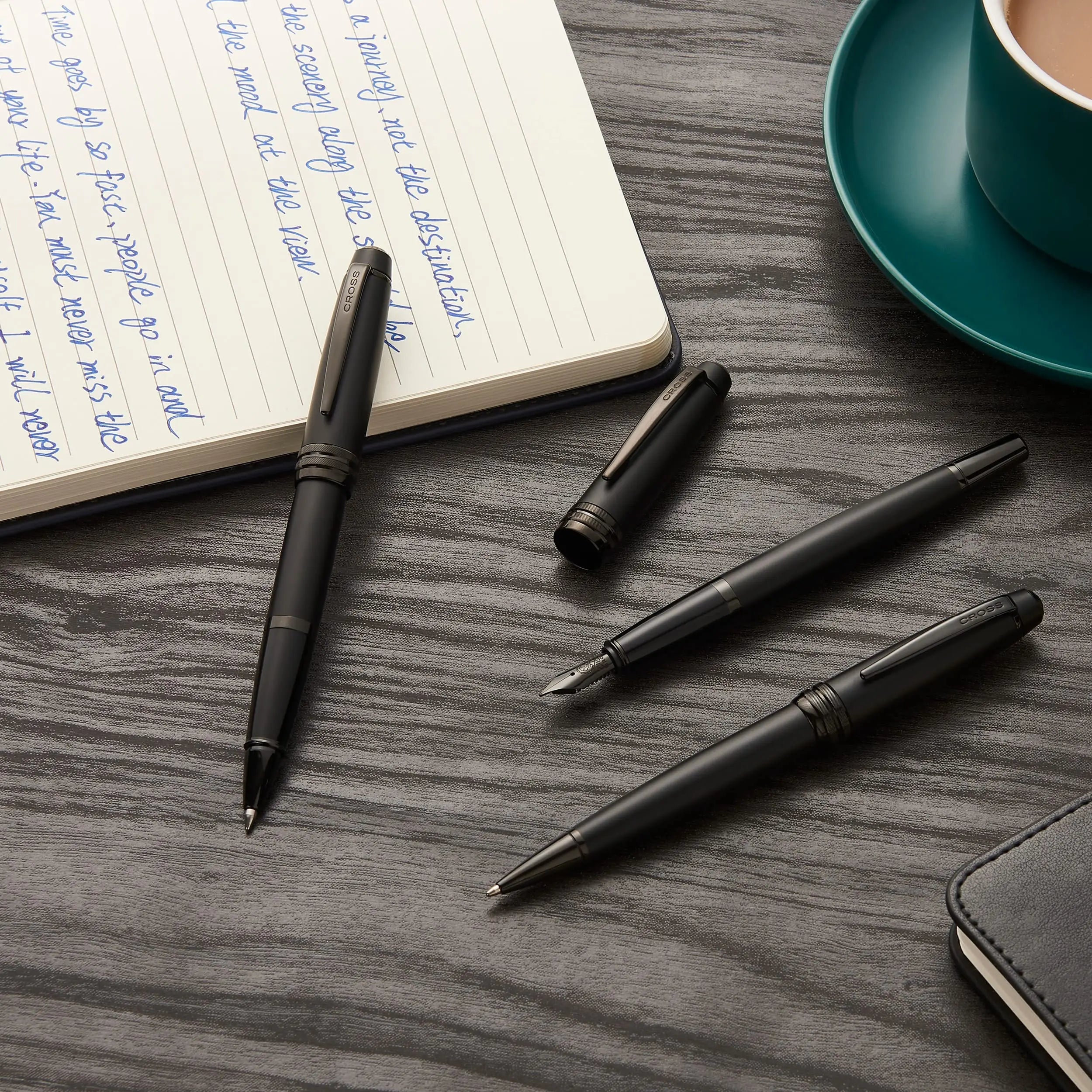Cross Bailey Matte Red Lacquer Fountain Pen with polished black PVD appointments, Fine Nib Cross