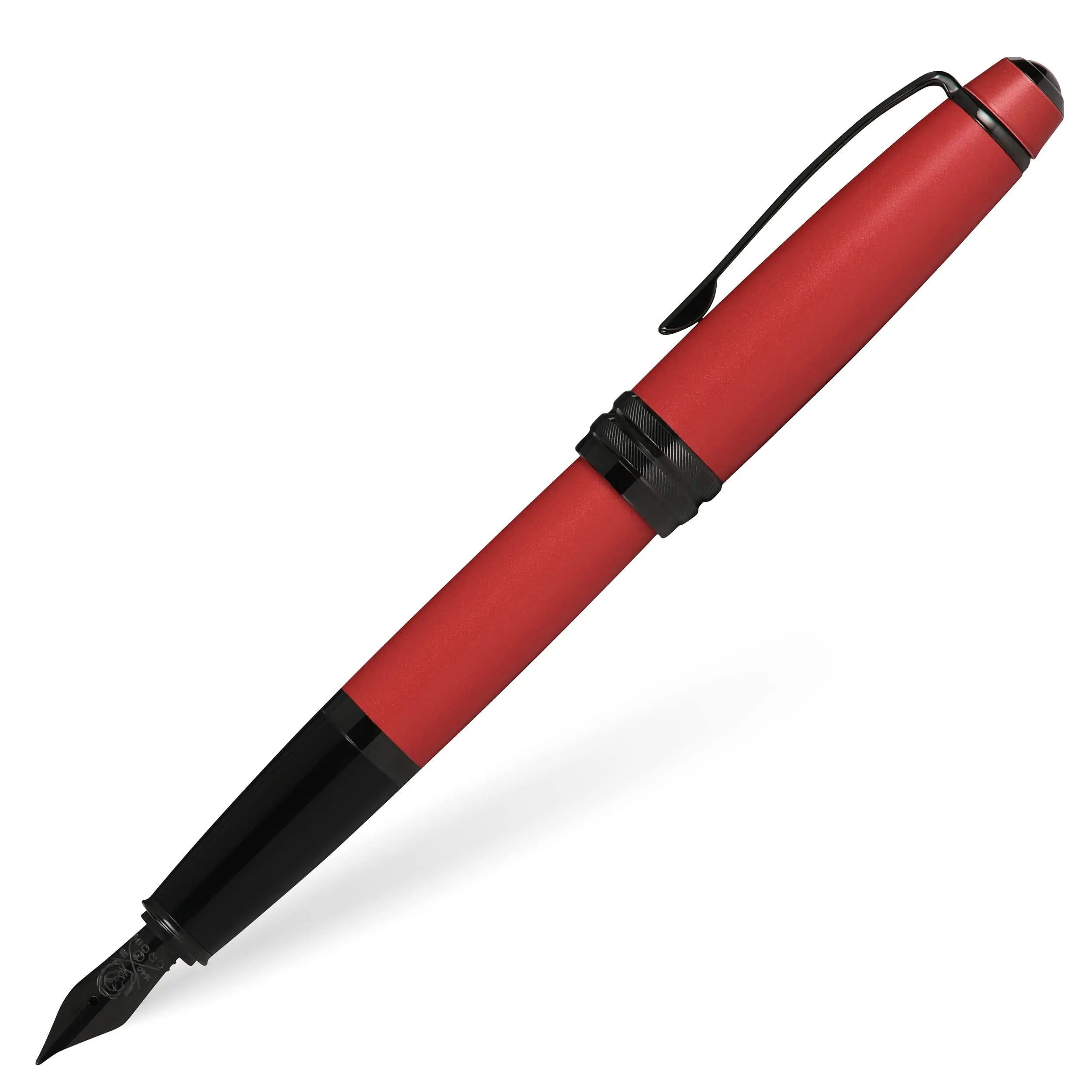 Cross Bailey Matte Red Lacquer Fountain Pen with polished black PVD appointments, Medium Nib - crosspenmall.com