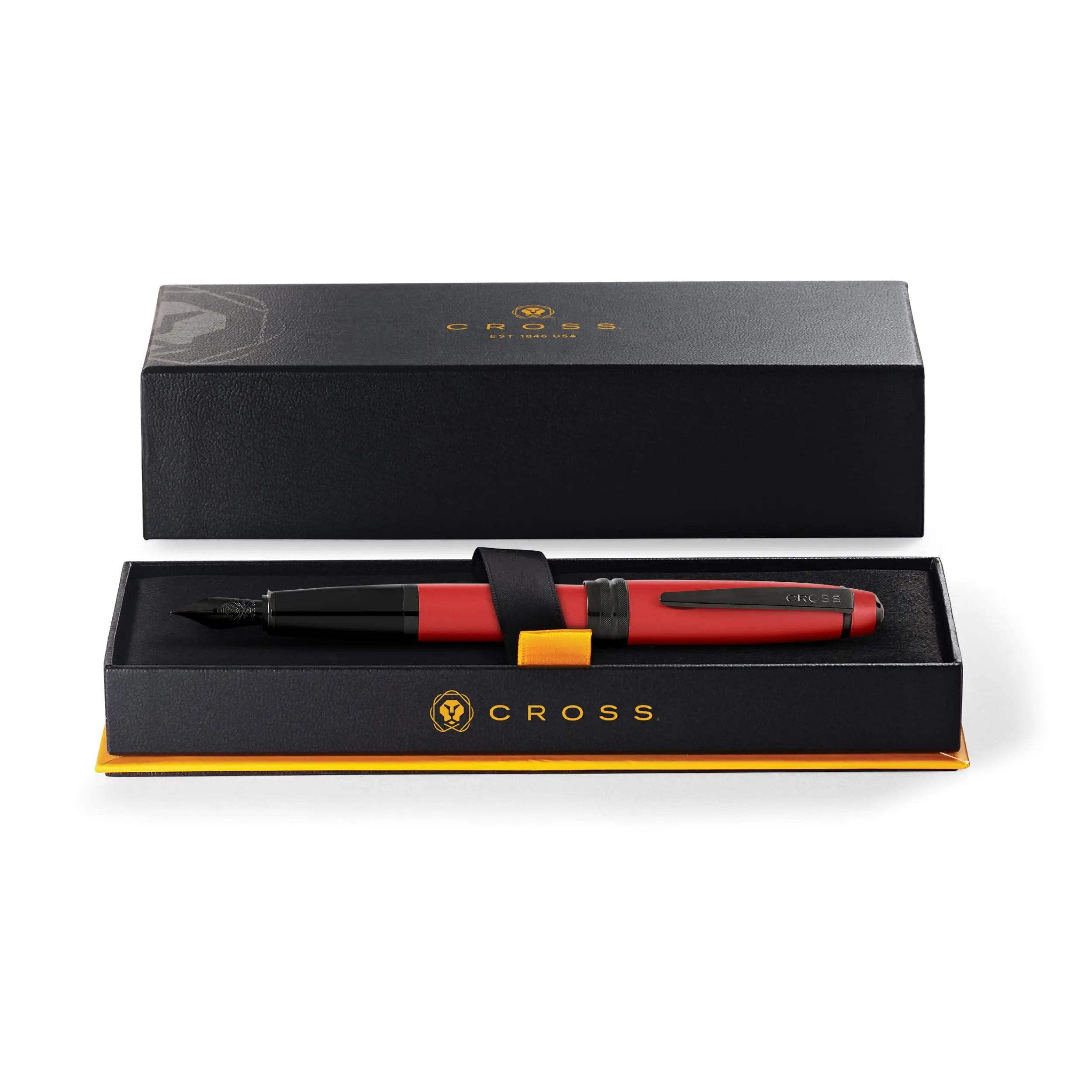 Cross Bailey Matte Red Lacquer Fountain Pen with polished black PVD appointments, Medium Nib - crosspenmall.com
