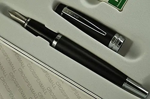 Cross Baily Executive Companion Satin Black, Diamond Cut Multi-Groove Center Ring, and Medium Nib Fountain Pen Cross