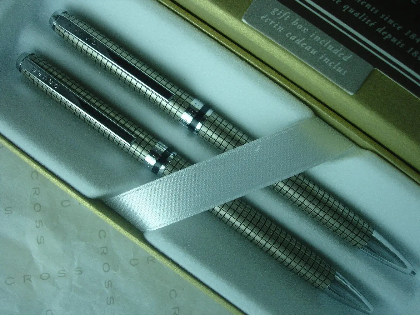 Cross Barclay Champagne Crosshatch Pattern Ball Point Pen and 0.7mm Pencil Set in Cross Gift Box - crosspenmall.com