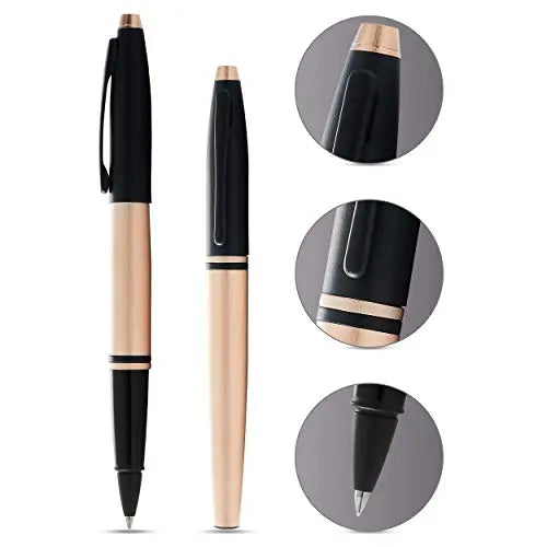 Cross Calais Brushed Rose Gold Plate and Black Lacquer Rollerball Pen Cross