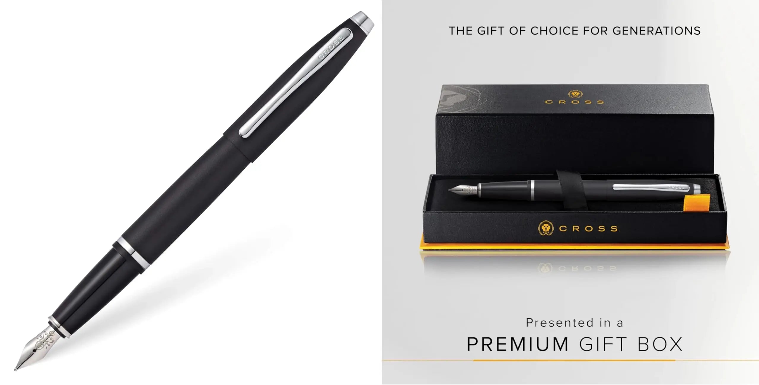 Cross Calais Fountain Pen, Medium Stainless Nib, Matte Black Cross