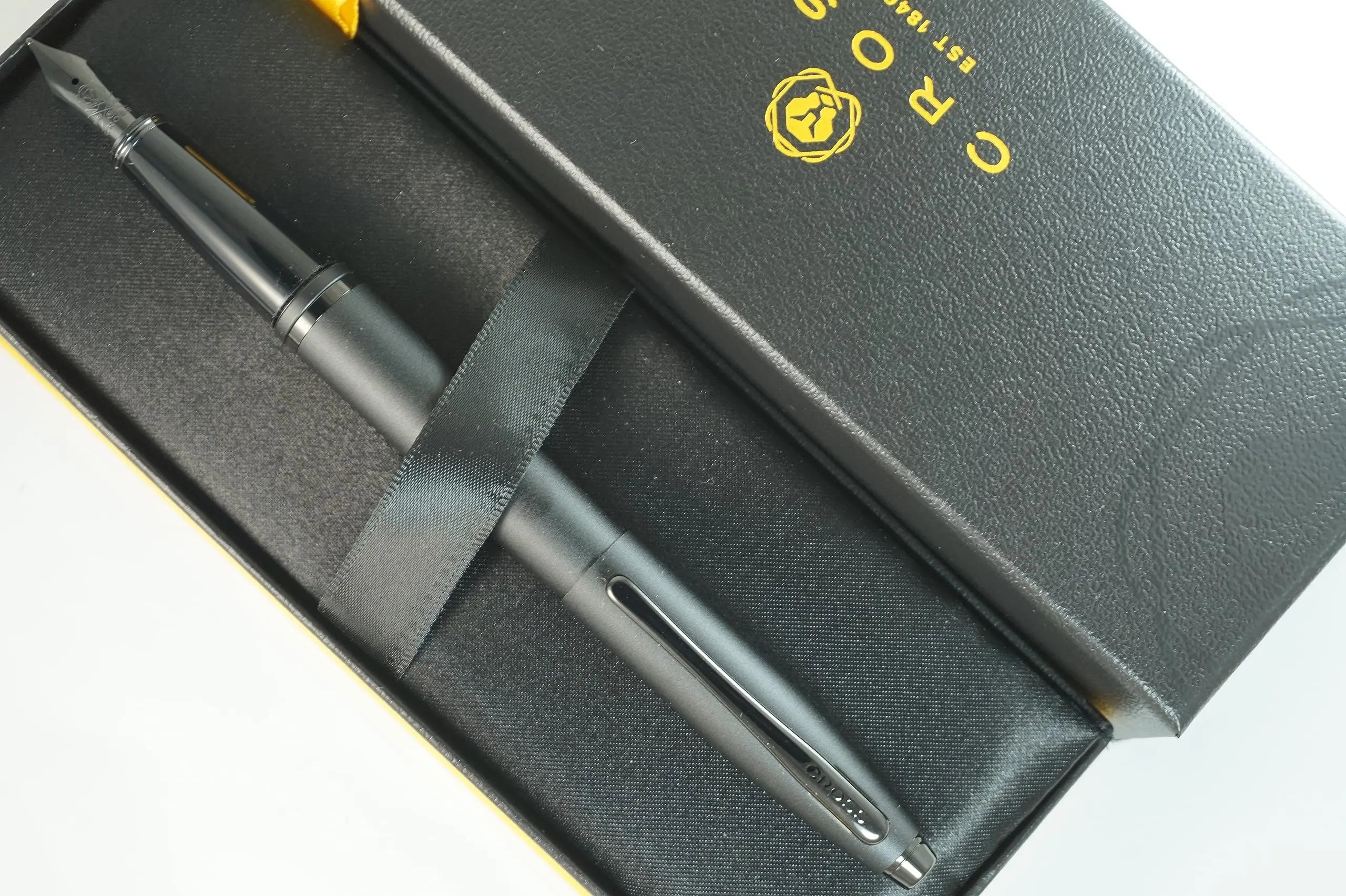 Cross Calais Limited Collection Matte Black Barrel and PVD Appointments signature mid Band, Medium nib Fountain Pen - crosspenmall.com