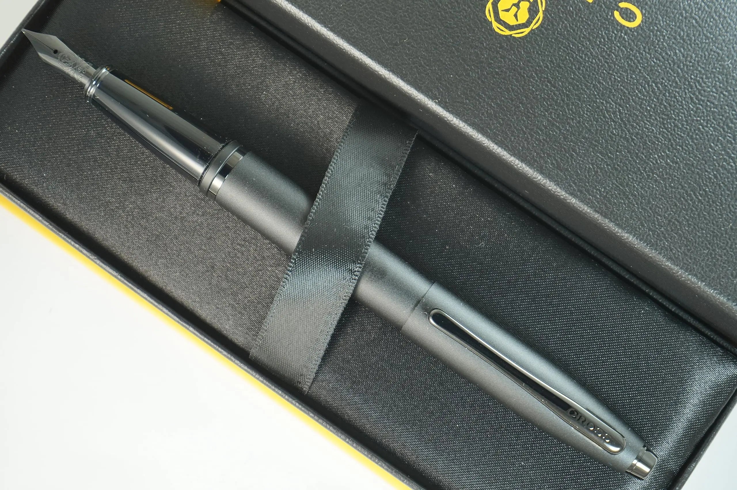 Cross Calais Limited Collection Matte Black Barrel and PVD Appointments signature mid Band, Medium nib Fountain Pen - crosspenmall.com