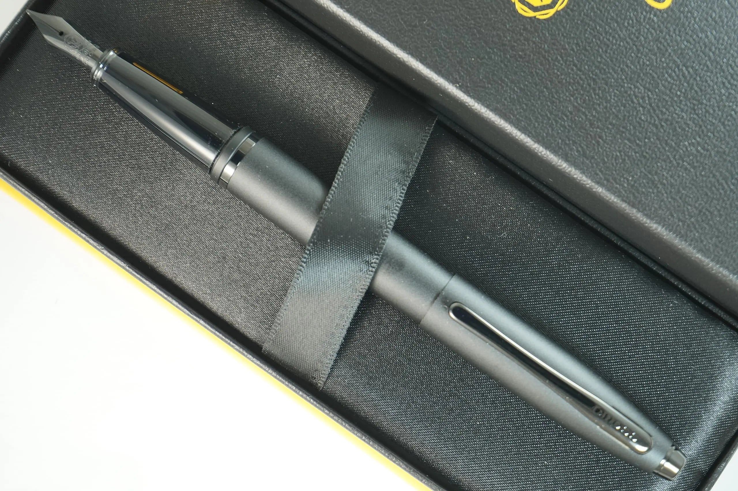 Cross Calais Limited Collection Matte Black Barrel and PVD Appointments signature mid Band, Medium nib Fountain Pen - crosspenmall.com