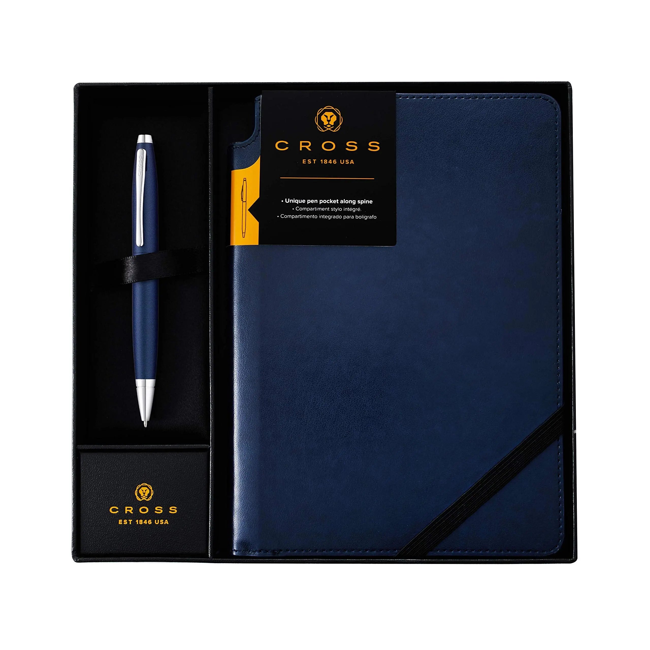 Cross Calais Matte Metallic Midnight Blue Ballpoint Pen with Medium Midnight Blue Journal - crosspenmall.com
