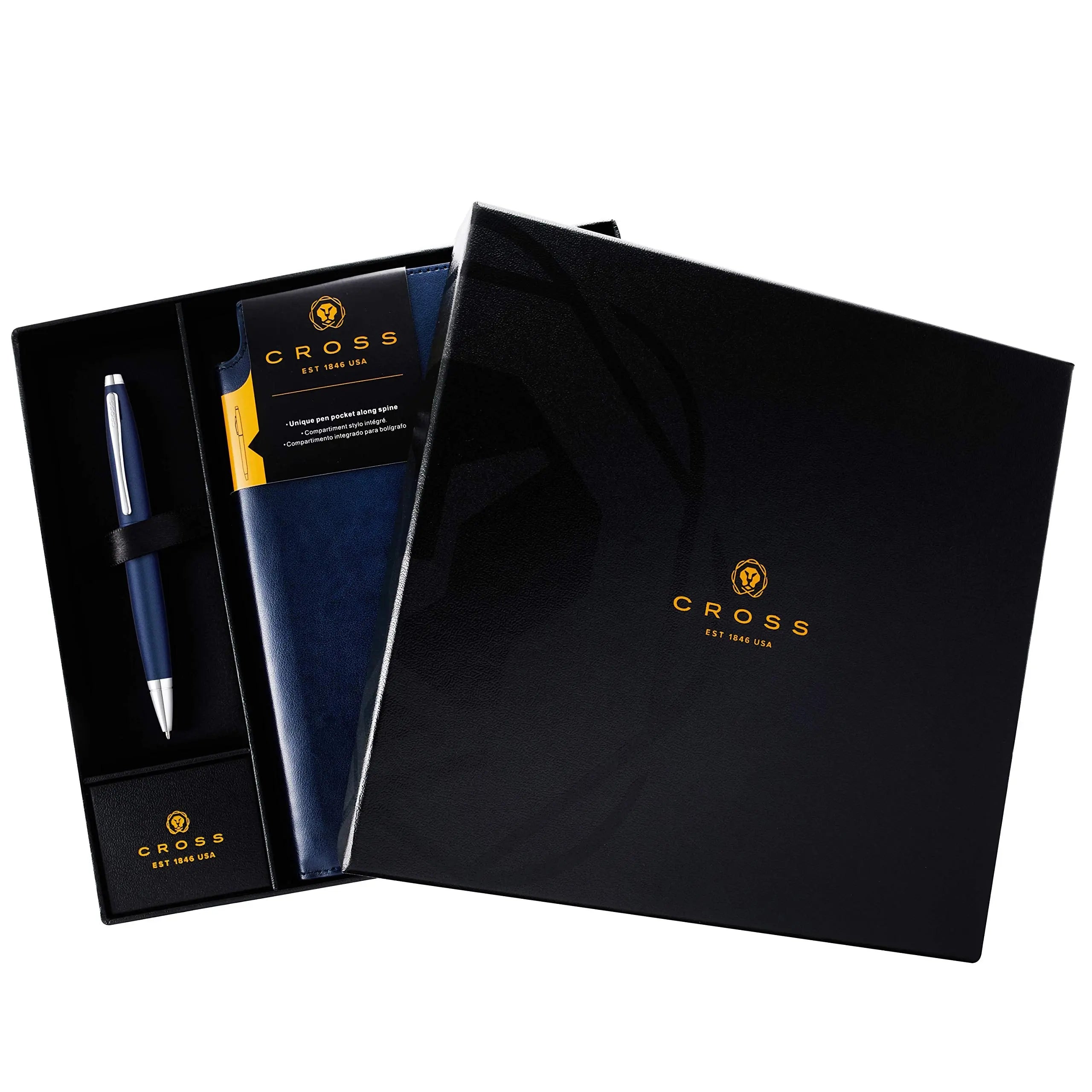 Cross Calais Matte Metallic Midnight Blue Ballpoint Pen with Medium Midnight Blue Journal - crosspenmall.com