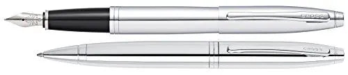 Cross Calais Polished Chrome Ballpoint Pen & Fountain Pen with Medium Nib in Gift Box (AT0117-1MS) - crosspenmall.com