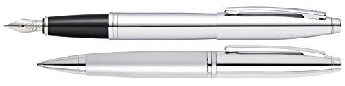 Cross Calais Polished Chrome Ballpoint Pen & Fountain Pen with Medium Nib in Gift Box (AT0117-1MS) - crosspenmall.com