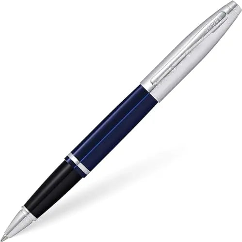 Cross Calais Refillable Gel Ink Rollerball Pen, Medium Rollerball, Includes Premium Gift Box - Chrome/Blue - crosspenmall.com