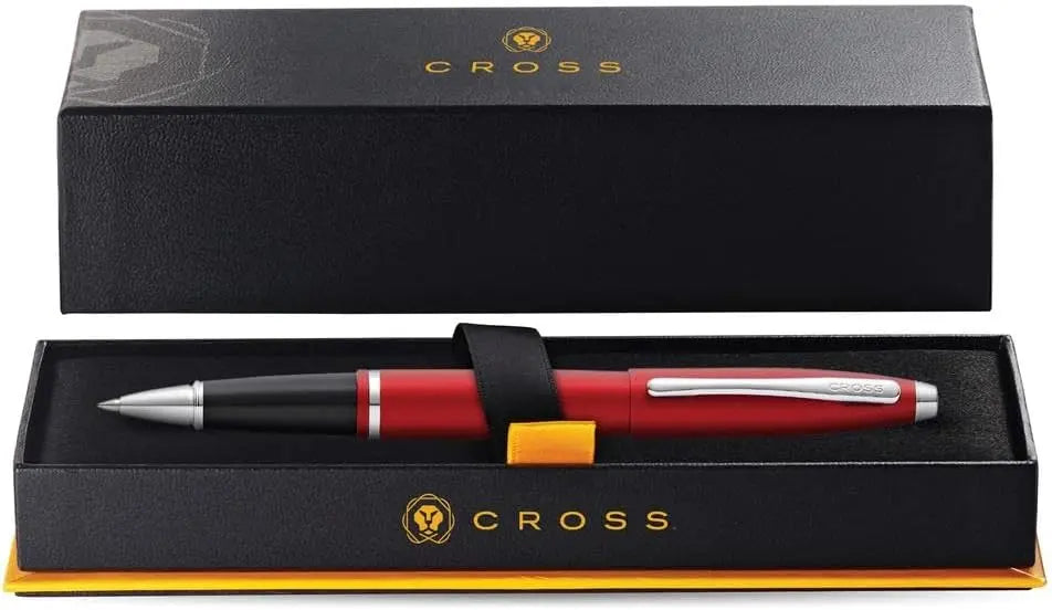 Cross Calais Refillable Gel Ink Rollerball Pen, Medium Rollerball, Includes Premium Gift Box - Matte Metallic Crimson Red Cross
