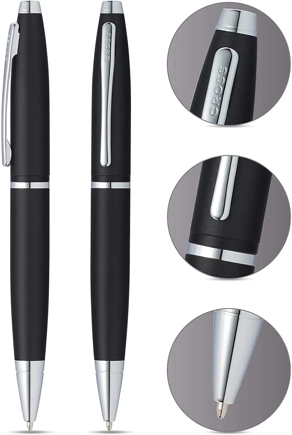 Cross Calais Satin Black barrel signature mid Band and polished Appointment Ballpoint Pen and Bonus Black refill Cross