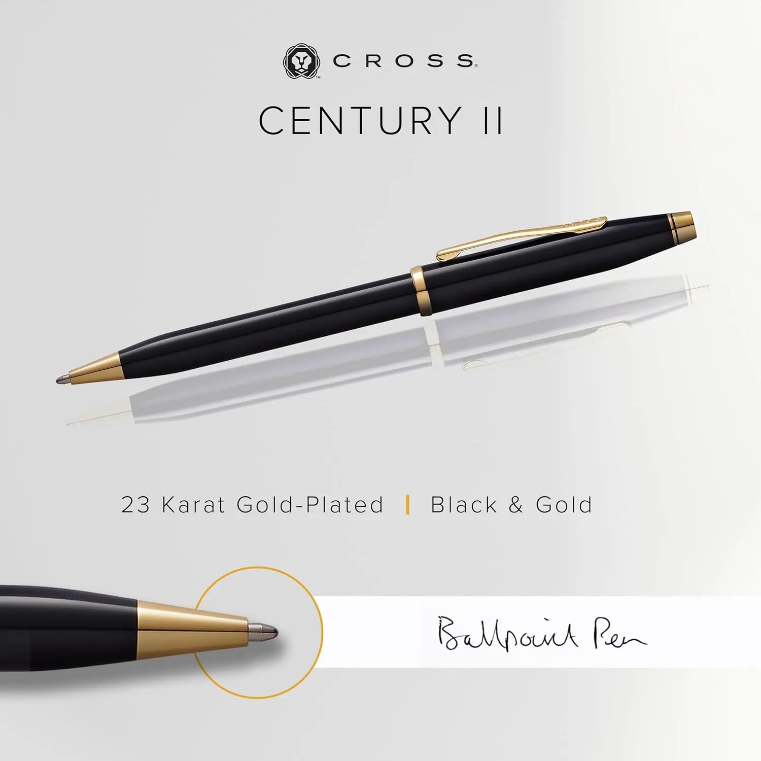 Cross Century II Black Lacquer with 23KT Gold Appointments Ballpoint Pen-412WG-1 Cross