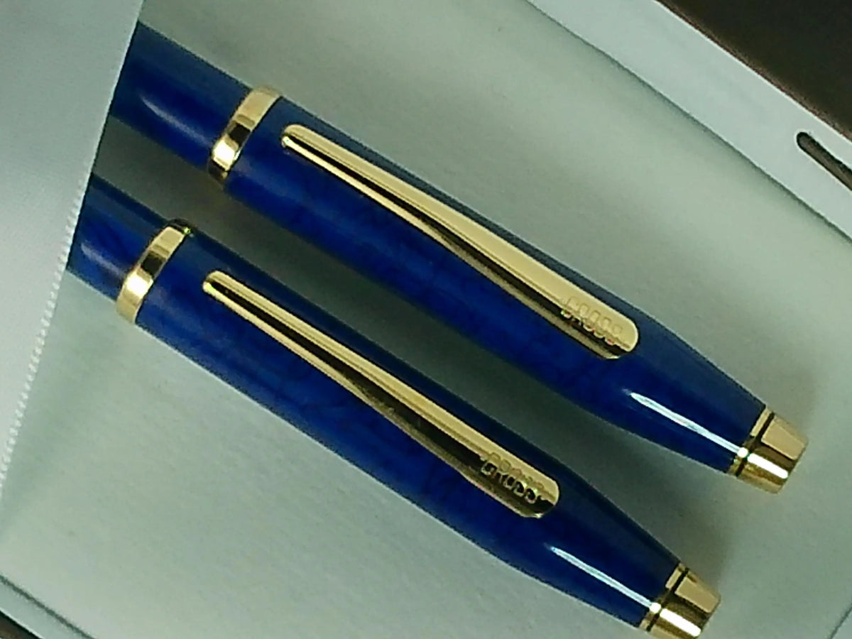 Cross Century II Blue Wood Lacquer Pen and 0.5MM Pencil Set, 23KT Gold Appointments, Made in USA, in Luxury Gift Box cross