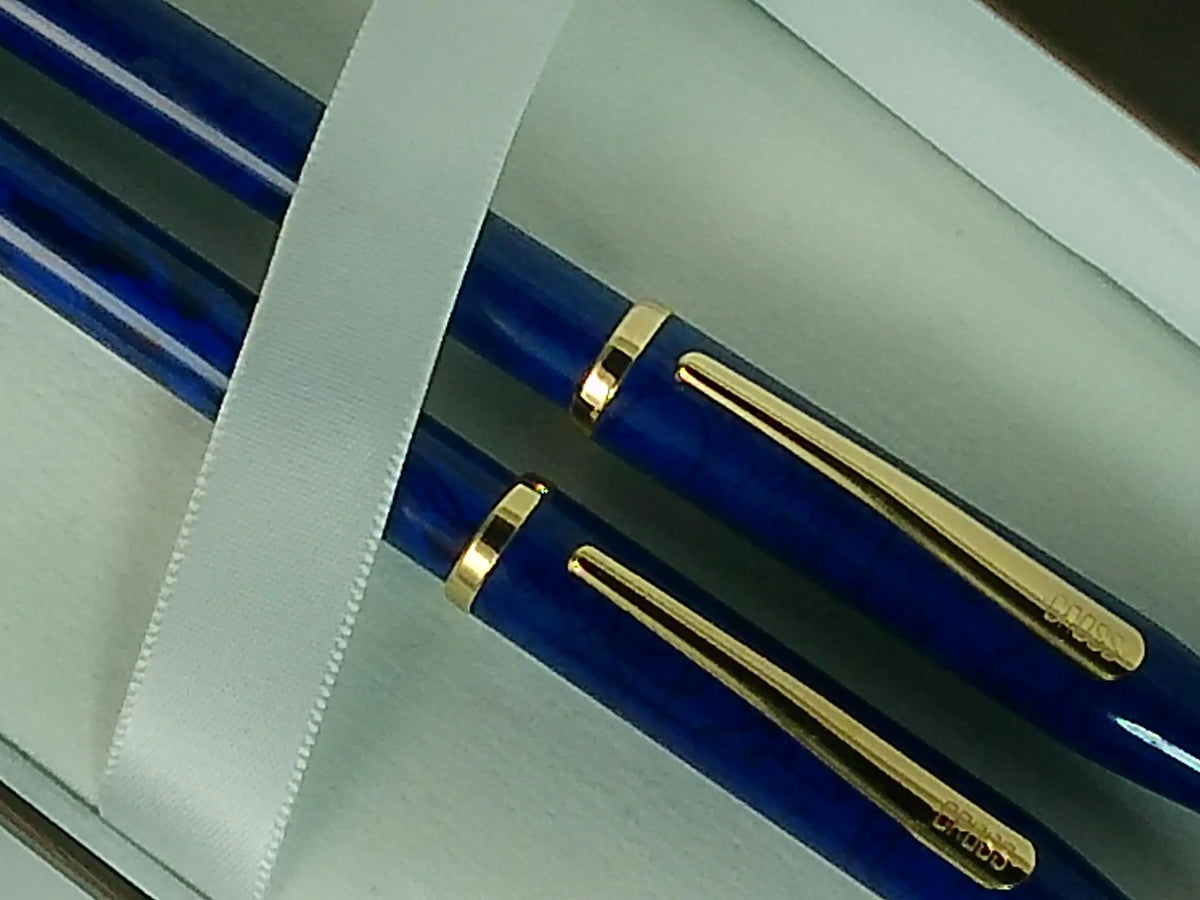 Cross Century II Blue Wood Lacquer Pen and 0.5MM Pencil Set, 23KT Gold Appointments, Made in USA, in Luxury Gift Box cross