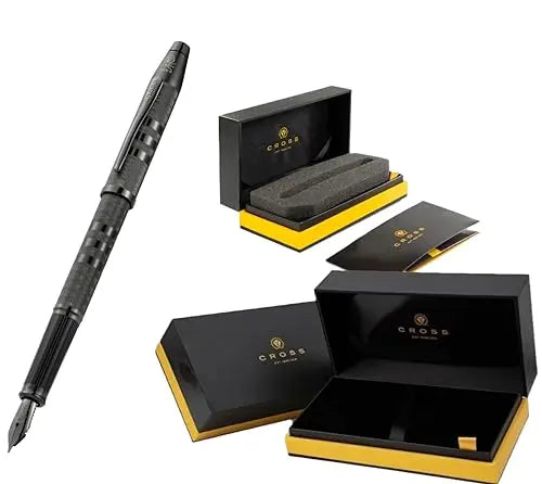 Cross Century II Fountain Pen, Midnight Black Sandblasted Shell, with Contrasting Signature triple stripe, Midnight Black PVD Appointments,Gray PVD Fine Nib Cross
