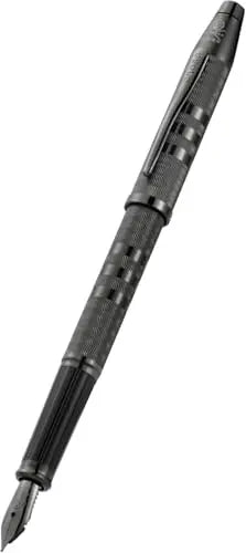 Cross Century II Fountain Pen, Midnight Black Sandblasted Shell, with Contrasting Signature triple stripe, Midnight Black PVD Appointments,Gray PVD Fine Nib Cross