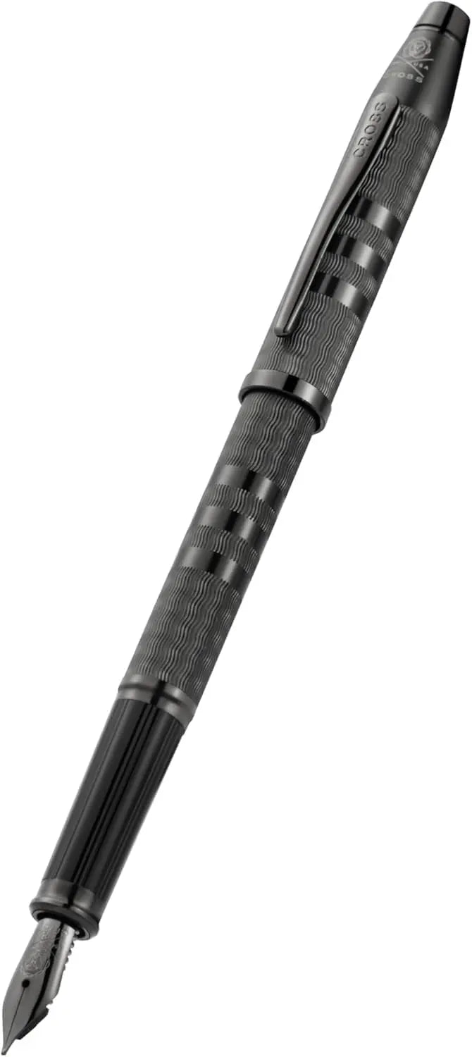 Cross Century II Fountain Pen, Midnight Black Sandblasted Shell, with Contrasting Signature triple stripe, Midnight Black PVD Appointments,Gray PVD Fine Nib cross