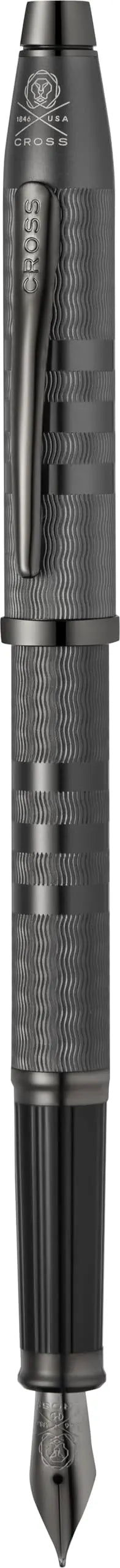 Cross Century II Fountain Pen, Midnight Black Sandblasted Shell, with Contrasting Signature triple stripe, Midnight Black PVD Appointments,Gray PVD Fine Nib cross