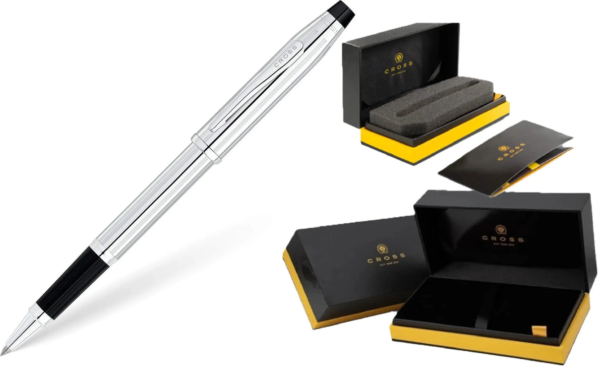 Cross Century II Lustrous Chrome Selectip Rollerball Pen, Medium Point, Incised Lines Pattern, Refillable, Luxury Gift Box cross