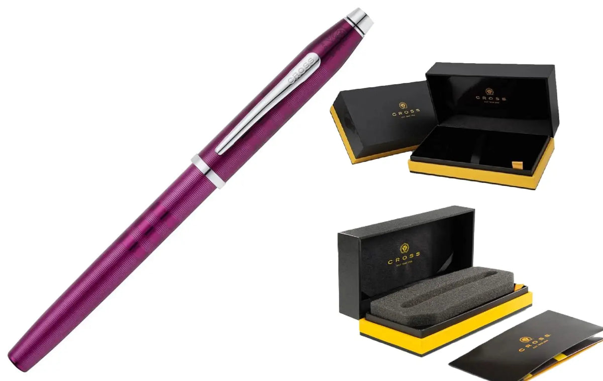 Cross Century II Midnight Plum Selectip Rollerball Pen,Contrasting Signature triple stripe detail, Sandblasted Engraved Surface, Polished Chrome Appointments, Luxury Gift Box cross