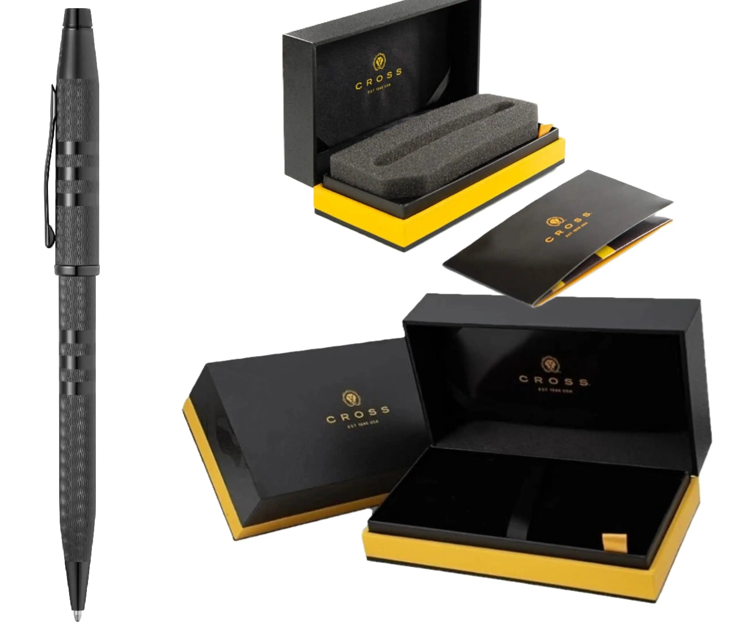 Cross Century II Pen, Midnight Black Sandblasted Shell, Contrasting Signature Triple Stripe, Midnight Black PVD Appointments Cross