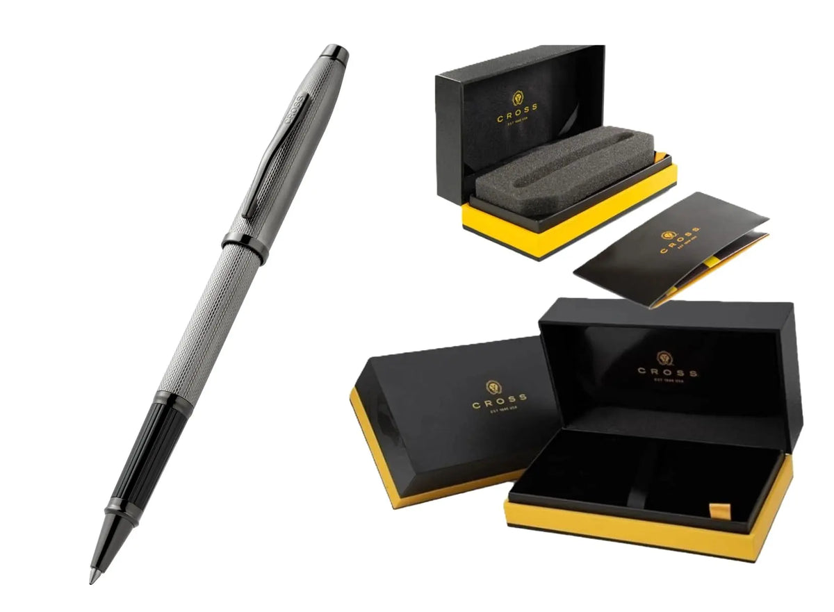 Cross Century II Polished Slate Gray Engraved Diamond Pattern with PVD Rollerball Pen - Professional Pen - Smooth Writing - Comfortable Grip - Black Ink - Durable Construction, Luxury gift Box cross