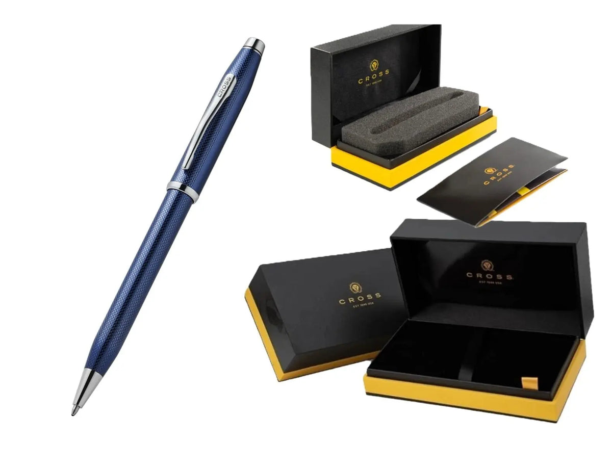 Cross Century II Polished Translucent Cobalt Blue Sandblasted Engraved Diamond Pattern Surface Ballpoint Pen - Professional Pen - Smooth Writing - Comfortable Grip, Engraveable panel, Luxury gift box. cross