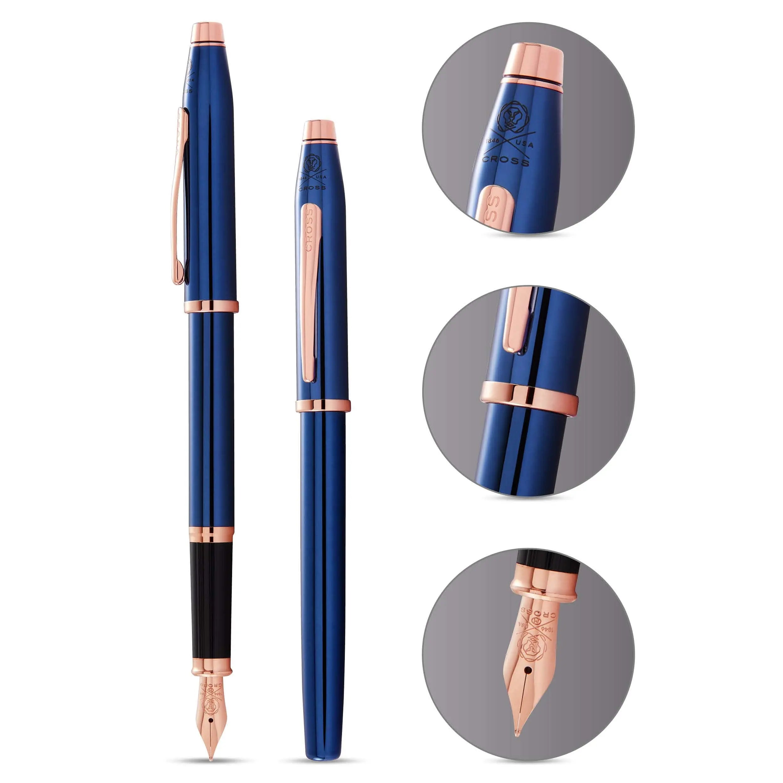 Cross Century II Refillable Fountain Pen, Fine Nib, Includes Luxury Gift Box - Translucent Cobalt Blue Lacquer Cross