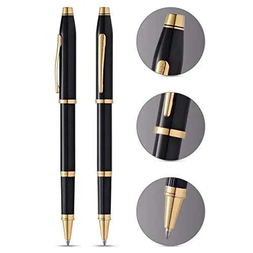 Cross Century II Selectip Rollerball Pen, Black Lacquer with 23KT Gold-Plated Appointments - crosspenmall.com
