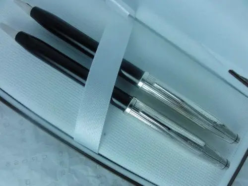 Cross Century II Sterling Silver and Black Lacquer Tuxedo Pen and Pencil Set - crosspenmall.com