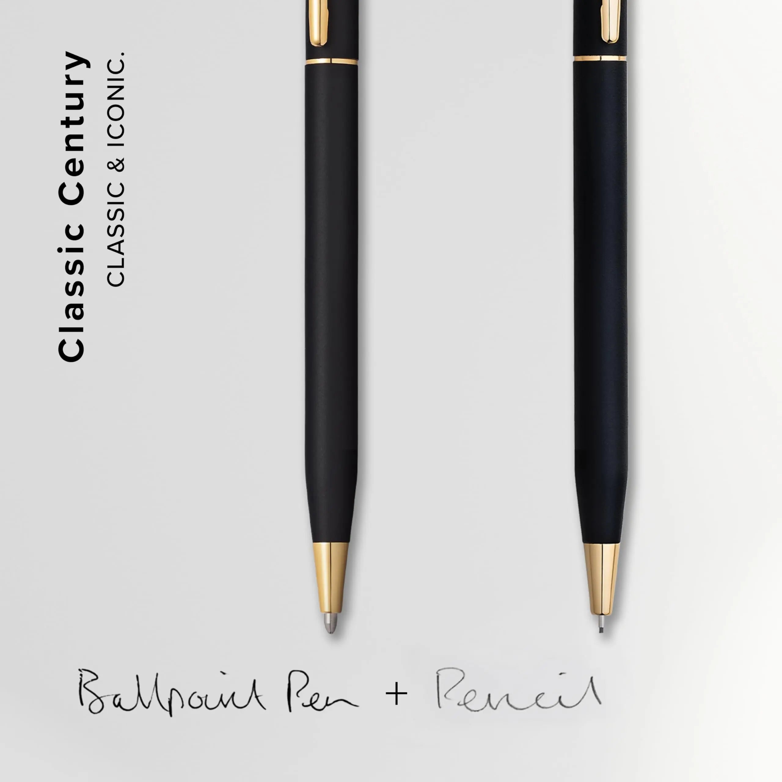 Cross Century, Black, Ballpoint Pen and 0.7mm Pencil Set, with 23 Karat Gold Plated Appointments (250105WG) Cross