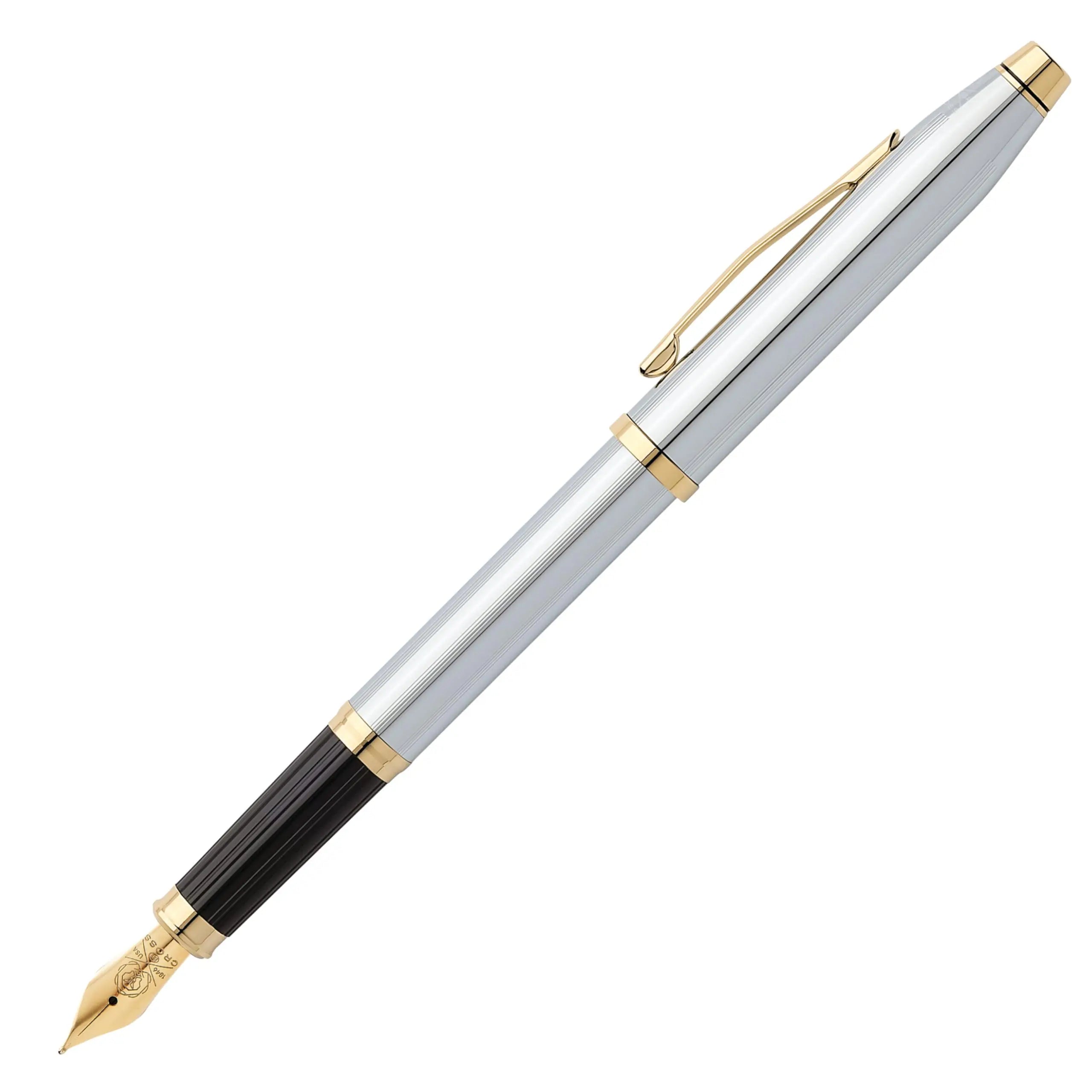 Cross Century® II Medalist® Polished Chrome with Incise Lines, 23KT Gold-Plated Appointments and 23KT Gold-Plated Medium Nib Fountain Pen in Luxury Gift Box Cross