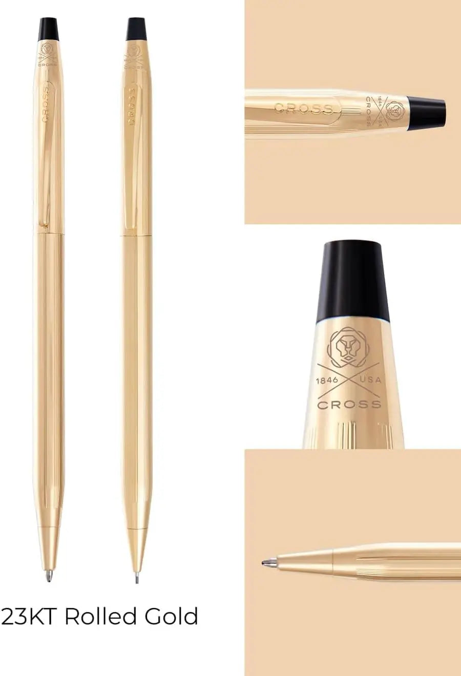 Cross Classic Century Ballpoint Pen and 0.7MM Mechanical Pencil Set, 23KT Gold Plated, Medium Point, Refillable, in corporate gift box cross
