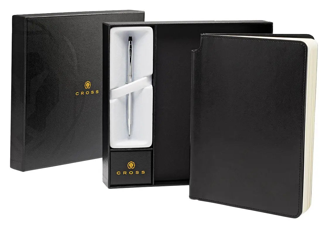 Cross Classic Century Chrome Refillable Ballpoint Pen and Medium Lined Journal Gift Set, Includes Premium Gift Box - Classic Black - crosspenmall.com