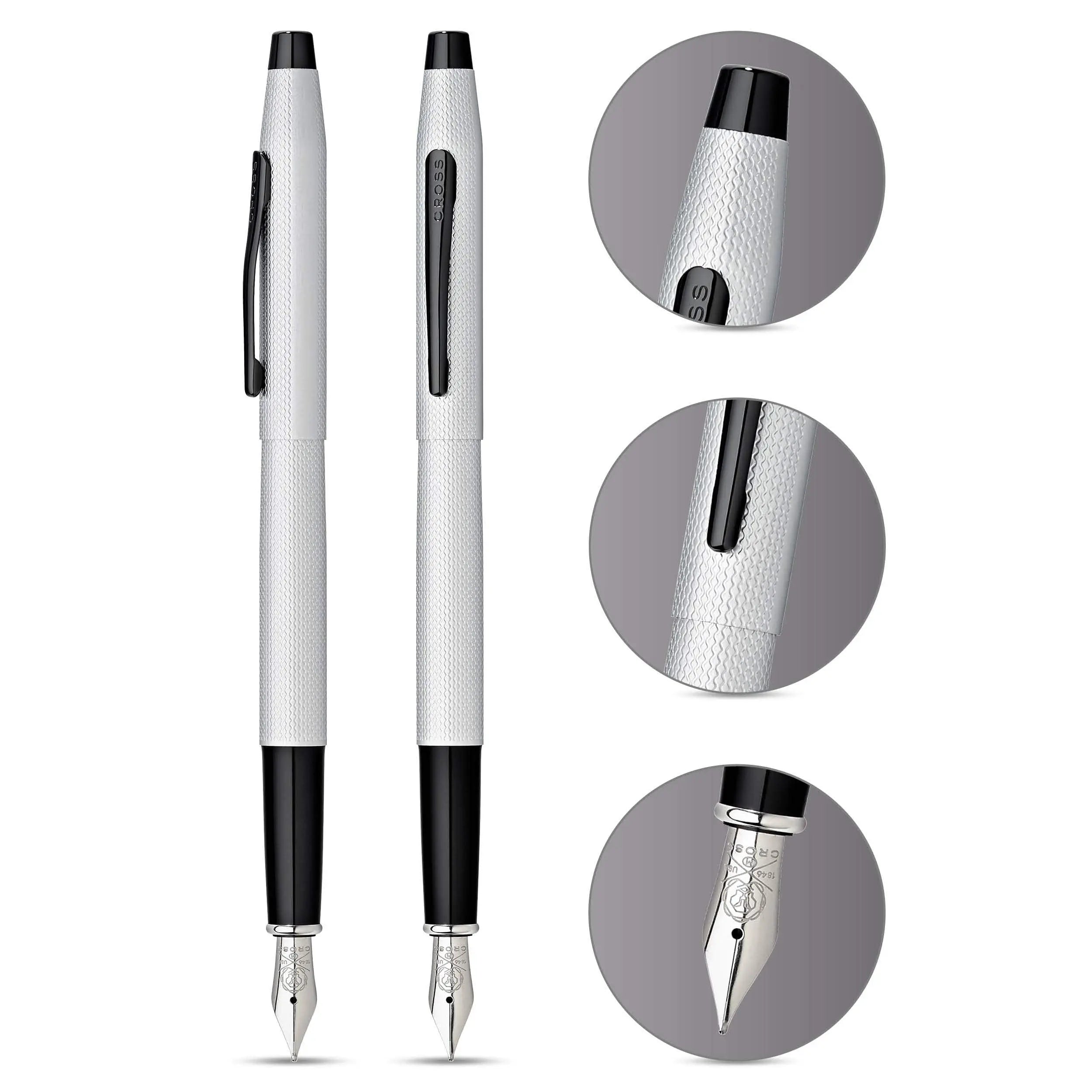 Cross Classic Century Refillable Fountain Pen, Medium Nib, Includes Premium Gift Box - Brushed Chrome Cross