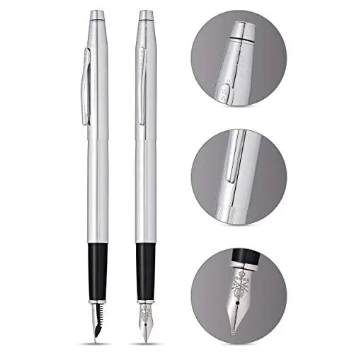 Cross Classic Century Refillable Fountain Pen, Medium Nib, Includes Premium Gift Box - Lustrous Chrome - crosspenmall.com