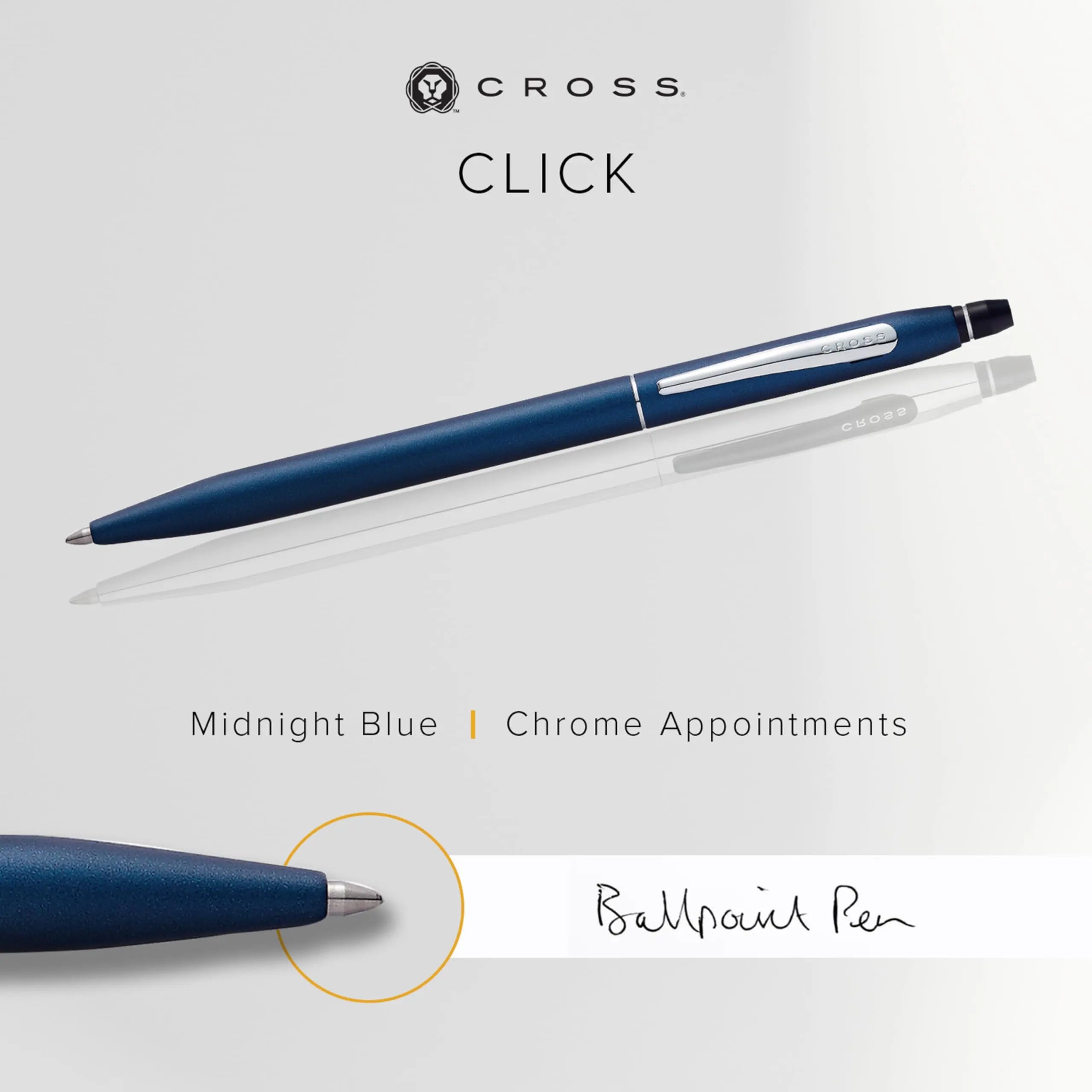 Cross Click Blue Lacquer Ballpoint Pen with Chrome Appointments and Bonus Slim Gel Refill - crosspenmall.com