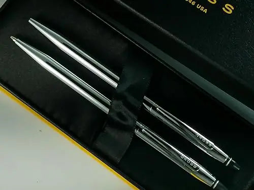 Cross Click Polished Chrome Refillable Ballpoint Pen and 0.5MM Mechanical Pencil Set in in Premium gift box Cross