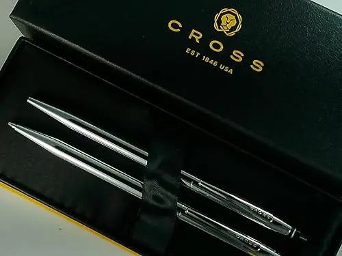 Cross Click Polished Chrome Refillable Ballpoint Pen and 0.5MM Mechanical Pencil Set in in Premium gift box Cross