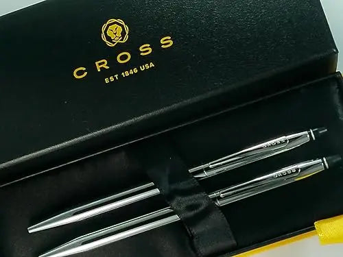 Cross Click Polished Chrome Refillable Ballpoint Pen and 0.5MM Mechanical Pencil Set in in Premium gift box Cross