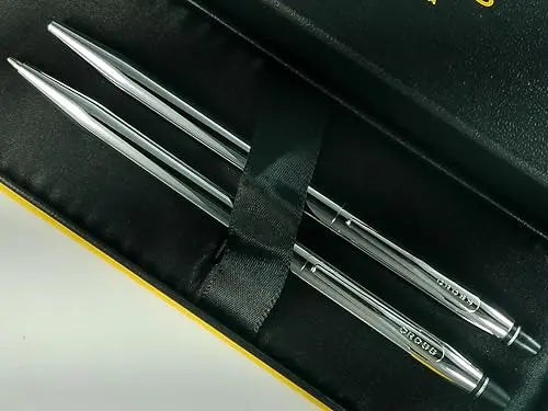 Cross Click Polished Chrome Refillable Ballpoint Pen and 0.5MM Mechanical Pencil Set in in Premium gift box Cross