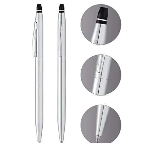 Cross Click Polished Chrome Refillable Ballpoint Pen and 0.5MM Mechanical Pencil Set in in Premium gift box Cross