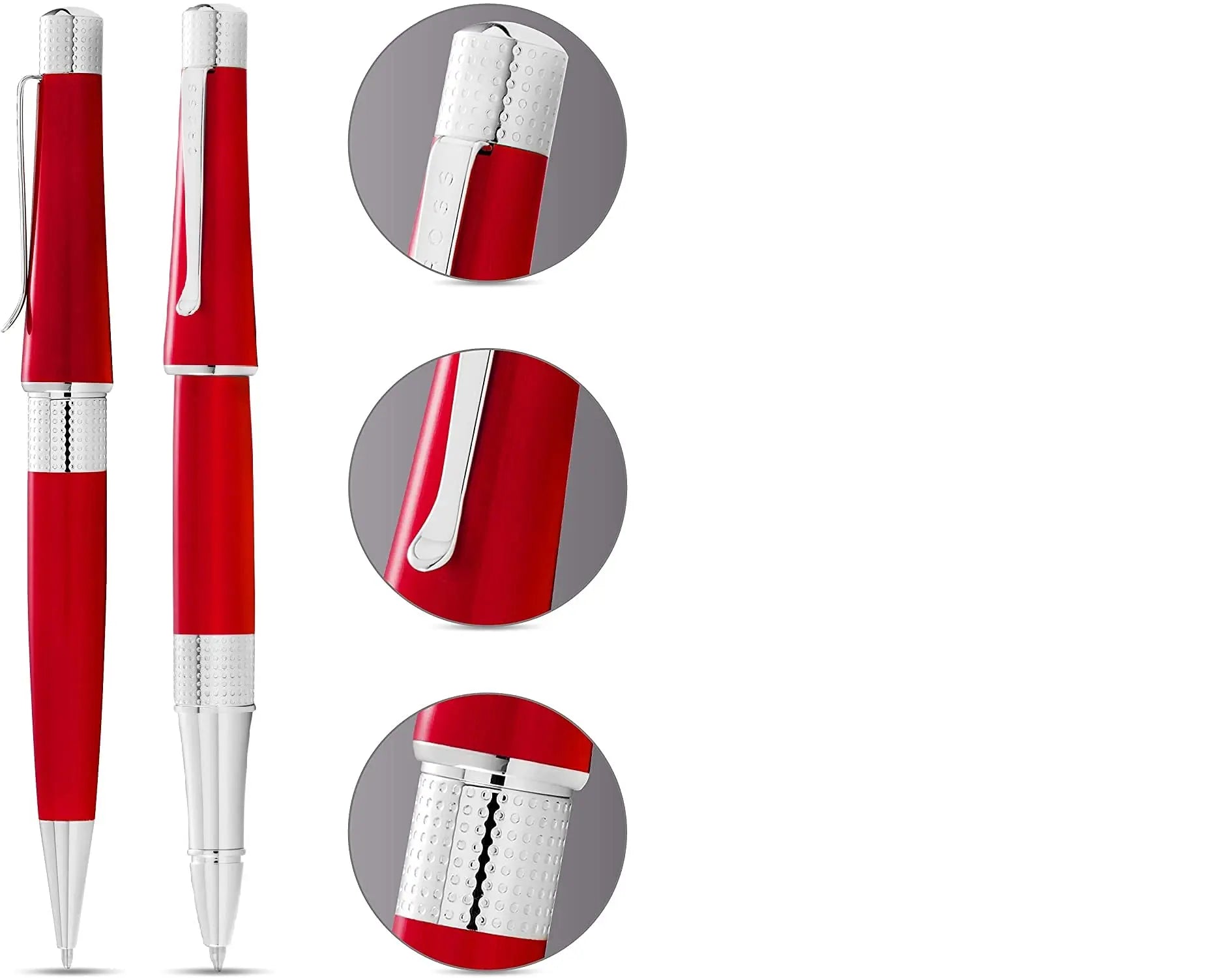Cross Collection Beverly Red Lacquer with Cross signature pronounced center Band Selectip Rollerball Pen and Ballpoint Pen Set.A great wedding, birthday, graduation & Christmas gift - crosspenmall.com