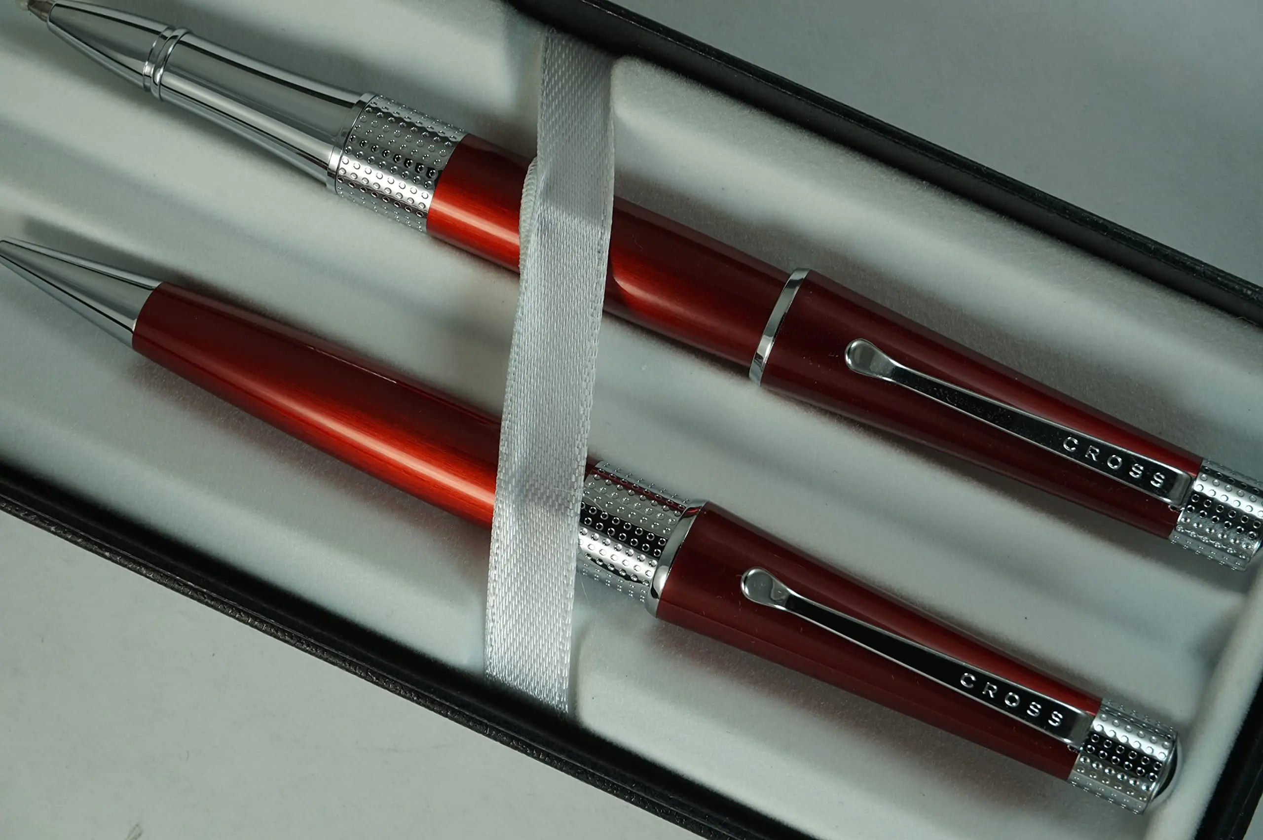 Cross Collection Beverly Red Lacquer with Cross signature pronounced center Band Selectip Rollerball Pen and Ballpoint Pen Set.A great wedding, birthday, graduation & Christmas gift - crosspenmall.com