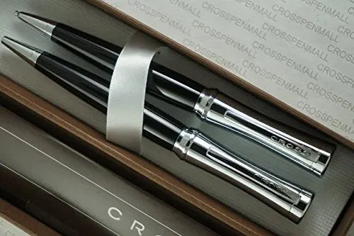 Cross Compact Parasole Curves Tuxedo Black Lacquer and Extremely Polished Chrome Appointment Ballpoint Pen and 0.9MM with Continuous Twist Technology Pencil Set Cross