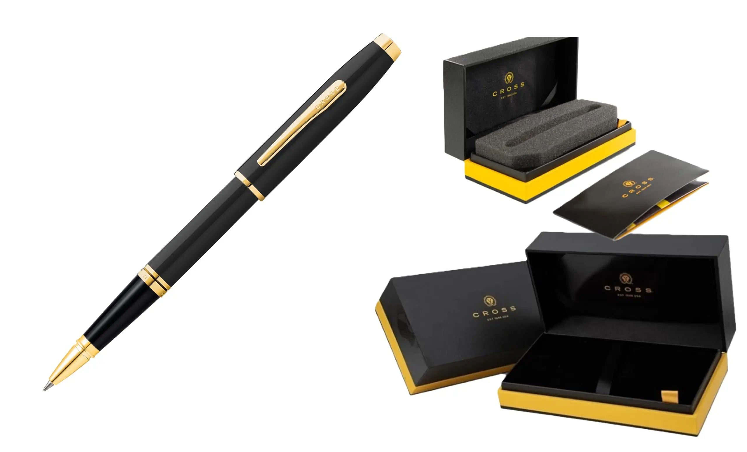 Cross Coventry Black Lacquer Rollerball Pen with Gold Appointments in Premium Luxury Gift Box Cross